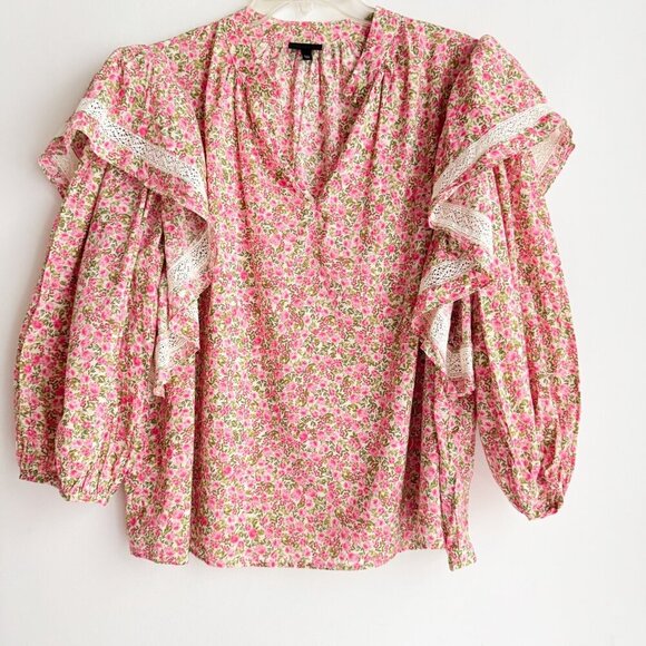 Who What Wear Floral Chintz Pink Green Ruffle Print Blouse XXL - Picture 7 of 7